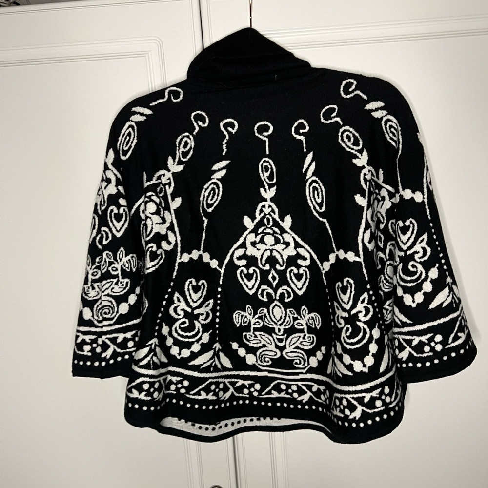 Max Mara 100% Wool Graphic Knit Turtleneck Poncho Cape - Picture 13 of 16
